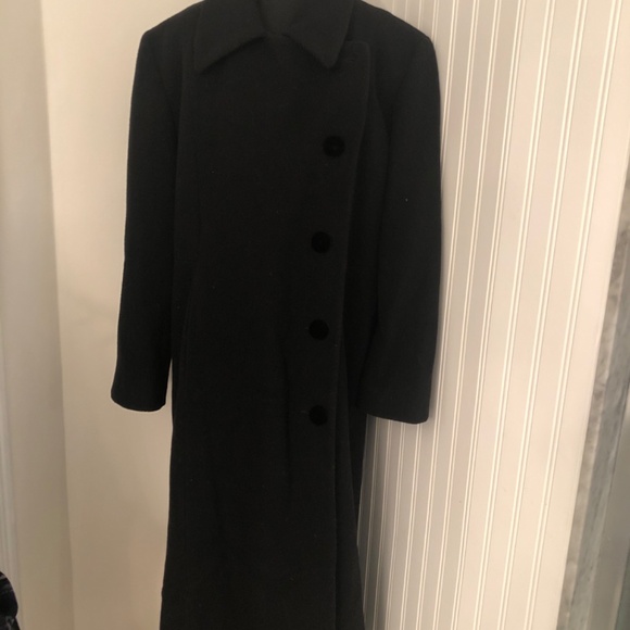 Vintage Designer Long Black Wool Trench Goth/ Business Casual/ Classic Coat - Picture 2 of 6